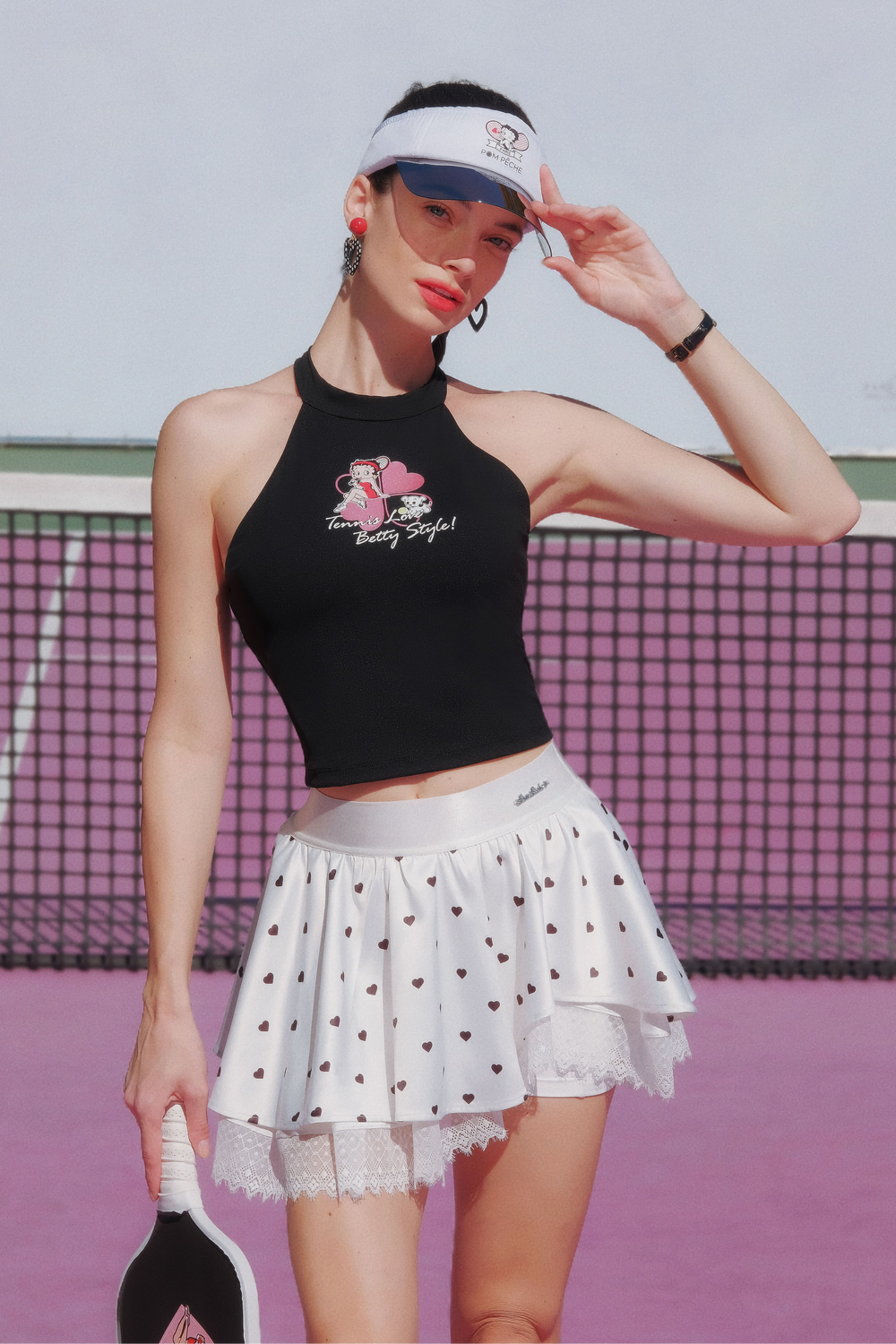 PomPêche BETTY BOOP × ハートドット レースフレア テニススカート ホワイト