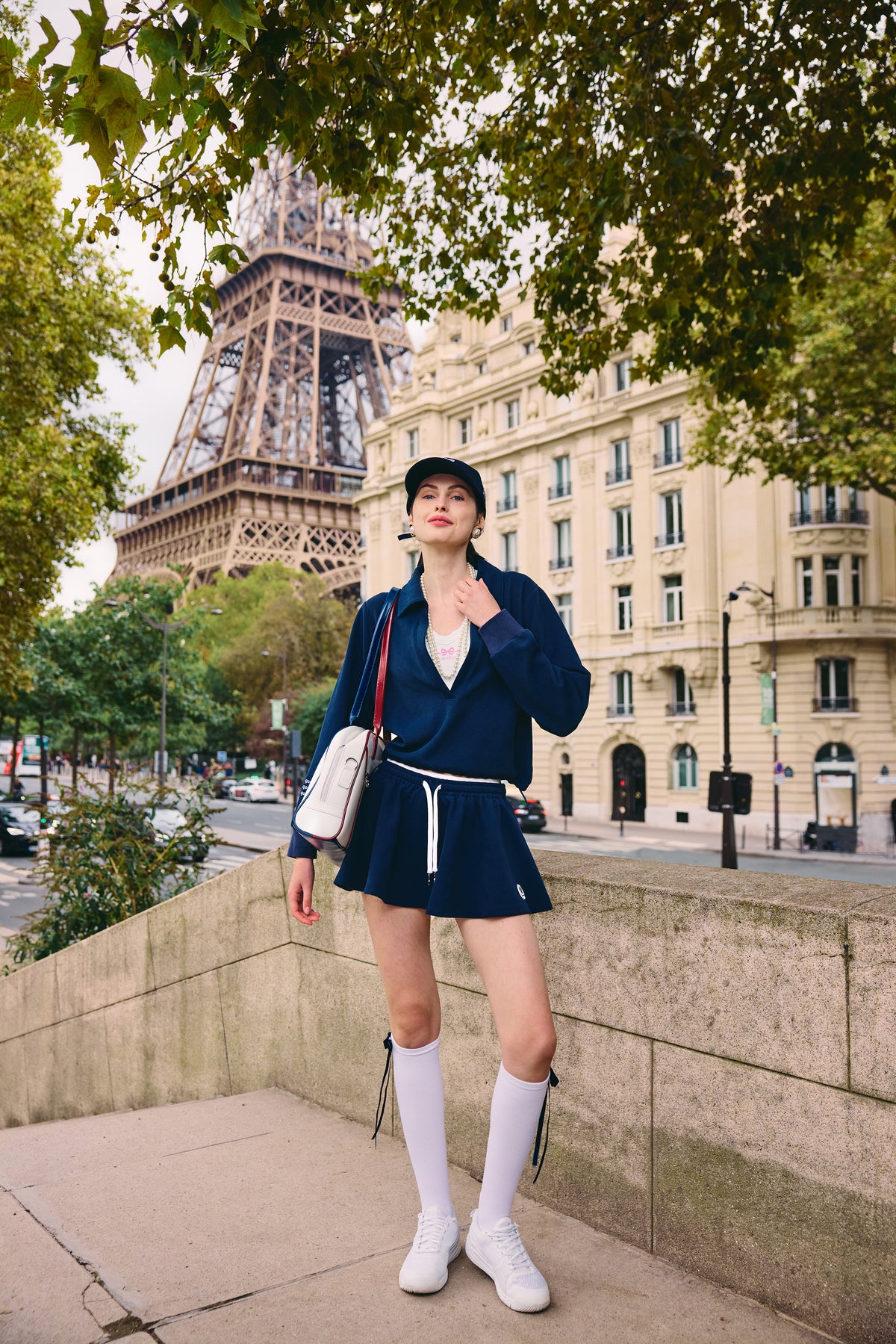 RAMONA ラモナ フローウィー Aライン テニススカート(ネイビーブルー)