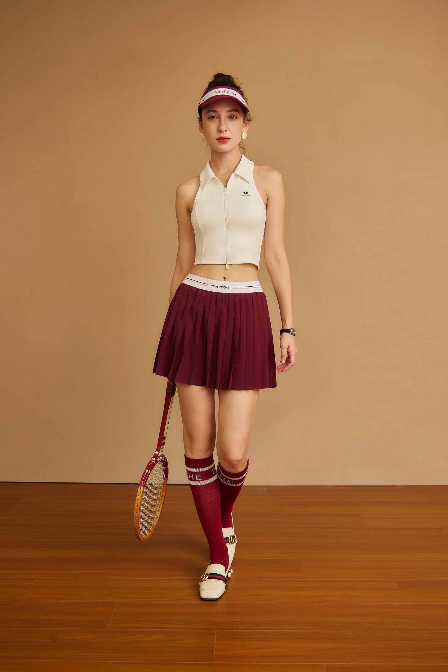 テニススカート　インナーパンツ付き プリーツスカート　 吸汗速乾 防臭 ワインレッド NYSIA
