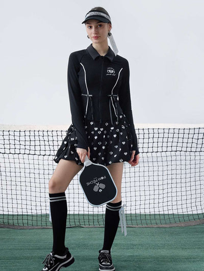 スポーツジャケット　リボン付き　フィット　シルエット　フルジップ ブラック ADALIA