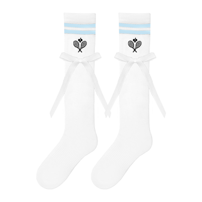 FAUNA ファウナ　リボン テニス クルーソックス - スカイブルー