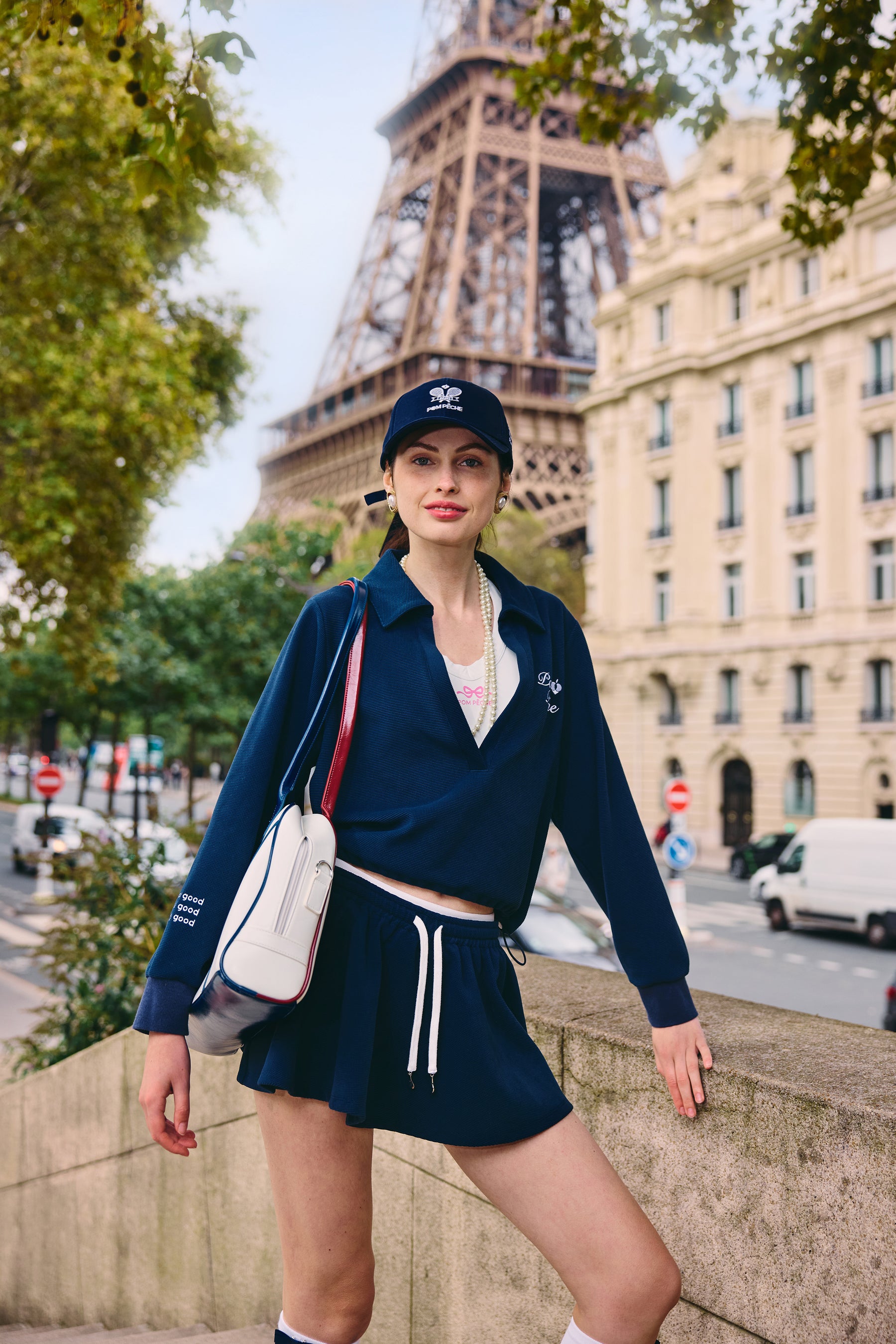 RAMONA ラモナ フローウィー Aライン テニススカート（ネイビーブルー）