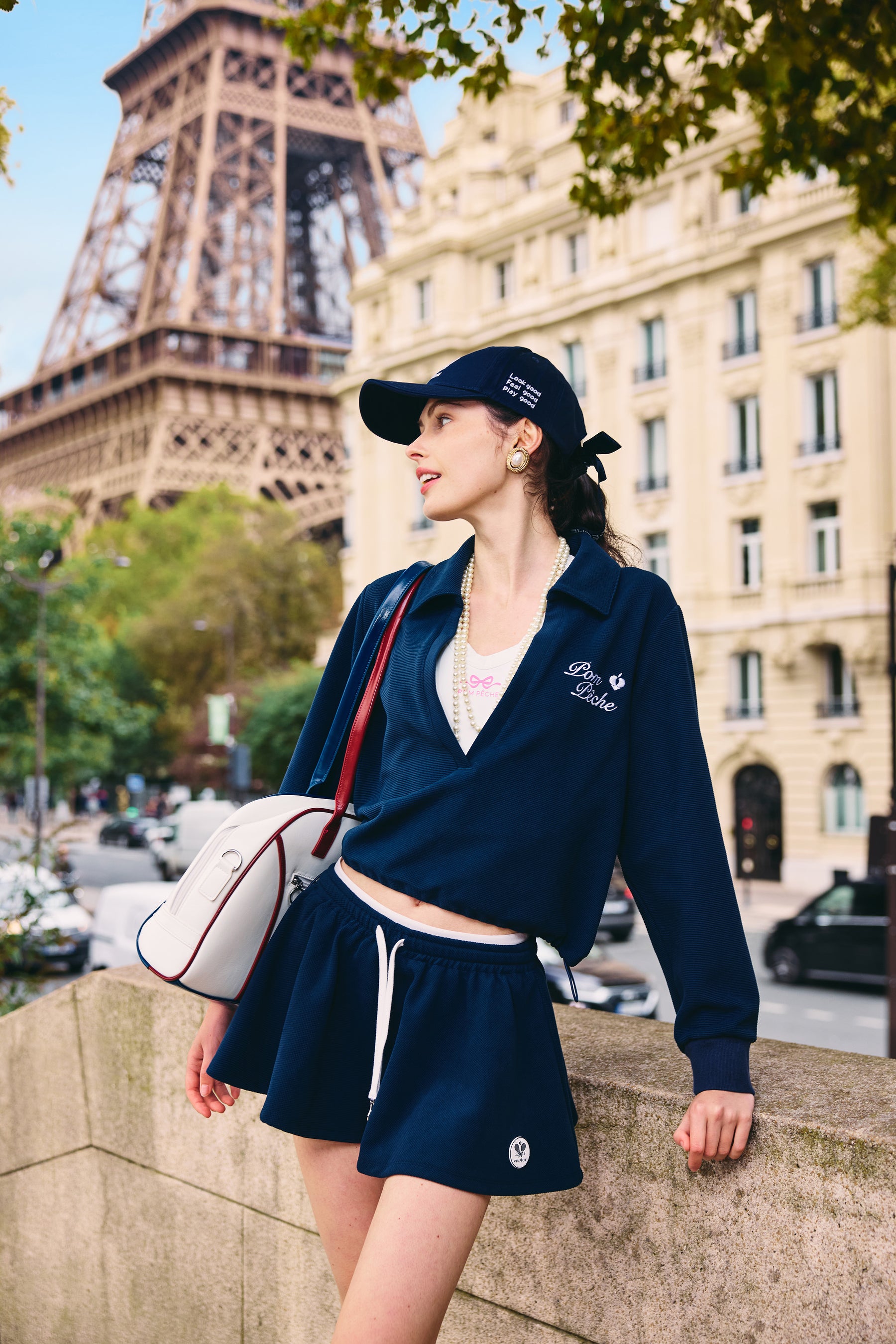 RAMONA ラモナ フローウィー Aライン テニススカート（ネイビーブルー）