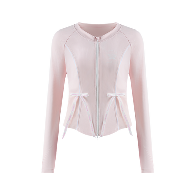 スポーツジャケット　リボン付き　フィット　シルエット　フルジップ  ピンク ISABELLA