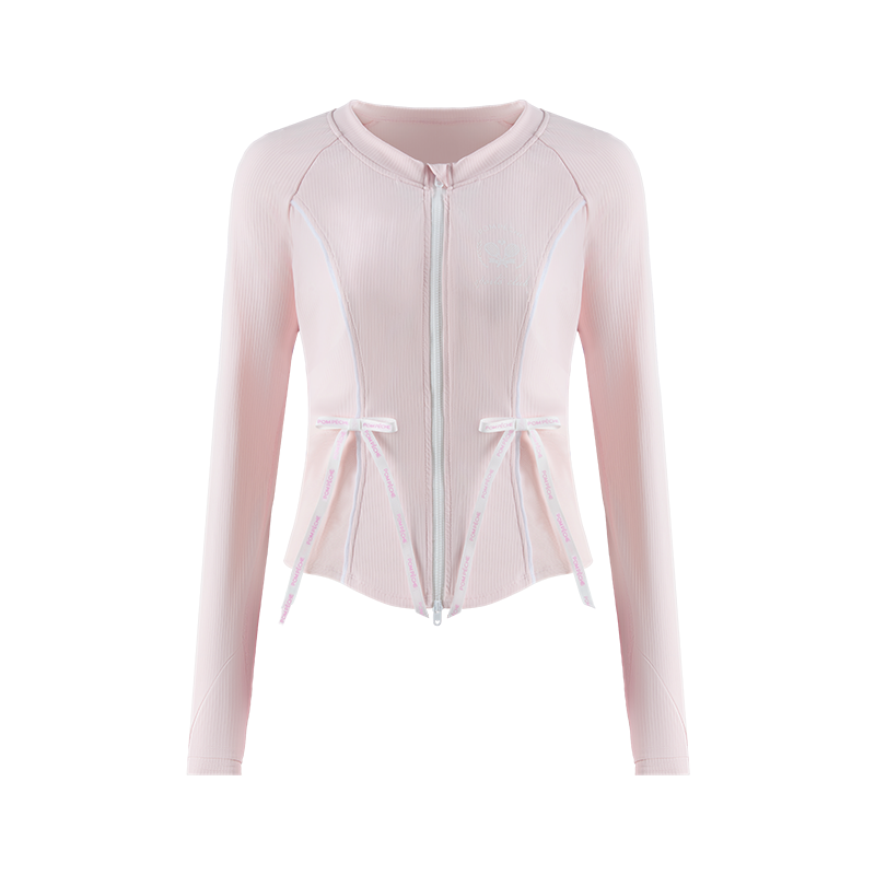 スポーツジャケット　リボン付き　フィット　シルエット　フルジップ  ピンク ISABELLA