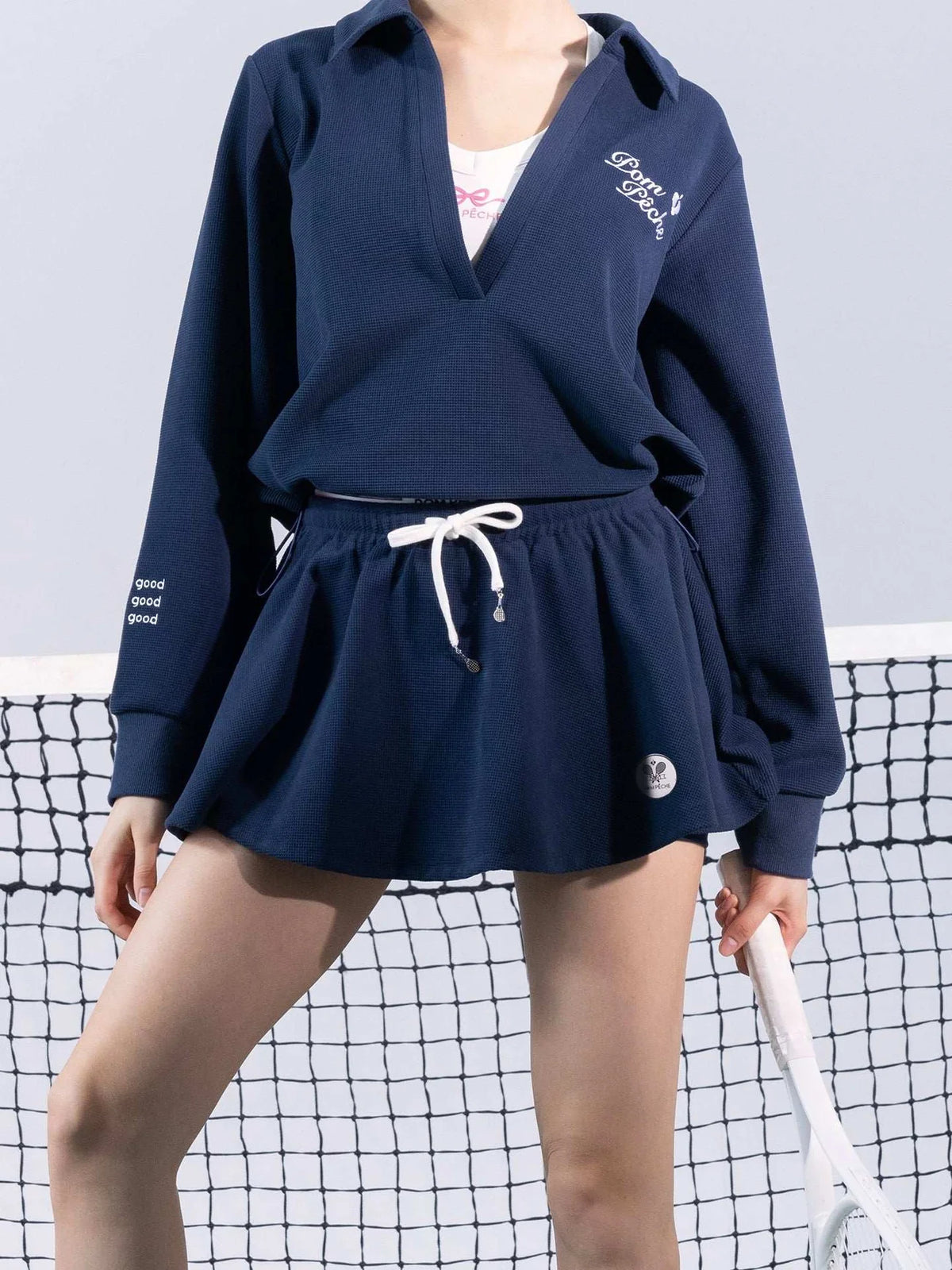 テニススポーツスカート　Aライン　シルエット ワッフル素材　インナーショーツ付き　静電気防止　 ネイビーブルー　RAMONA