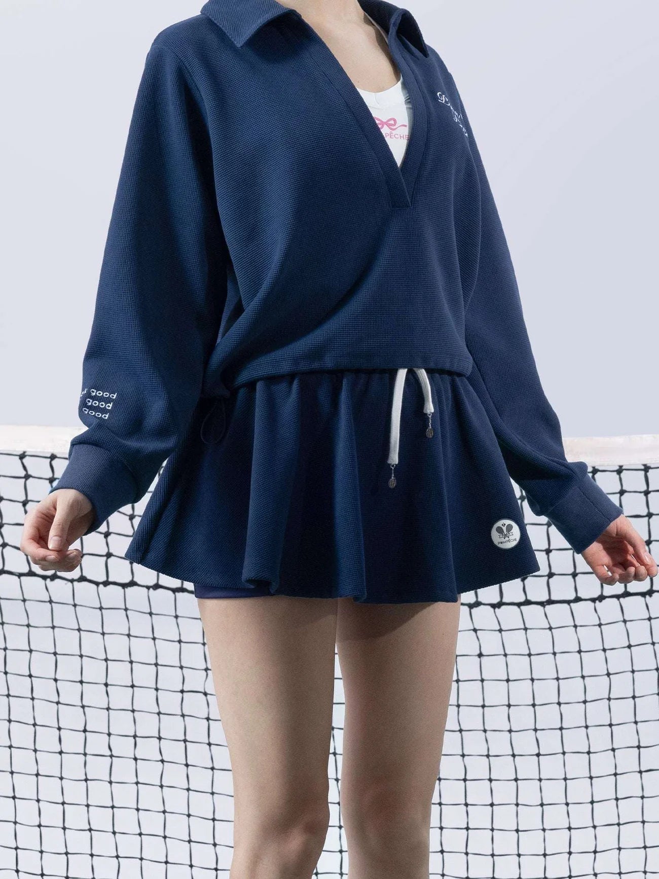 テニススポーツスカート　Aライン　シルエット ワッフル素材　インナーショーツ付き　静電気防止　 ネイビーブルー　RAMONA