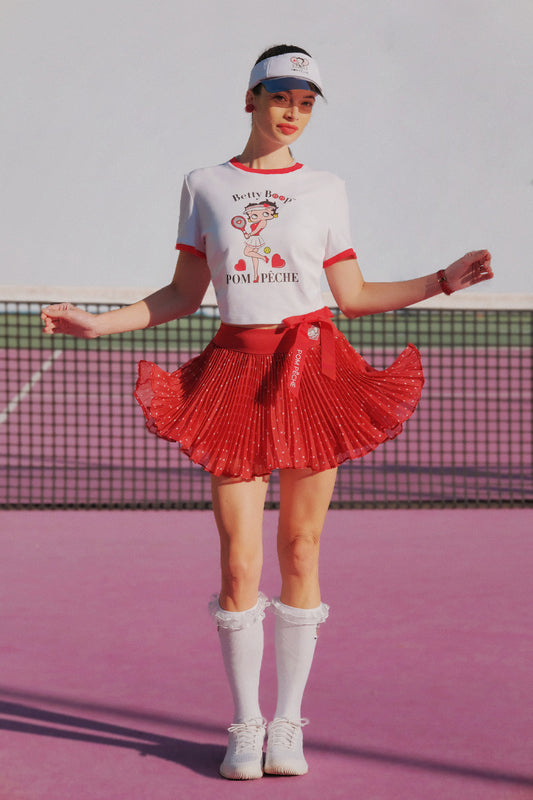 PomPêche BETTY BOOP × ハートドット プリーツ テニススカート レッド