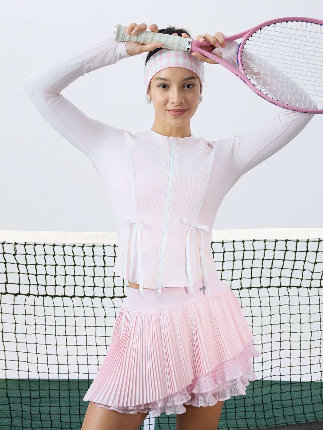 スポーツジャケット　リボン付き　フィット　シルエット　フルジップ  ピンク ISABELLA