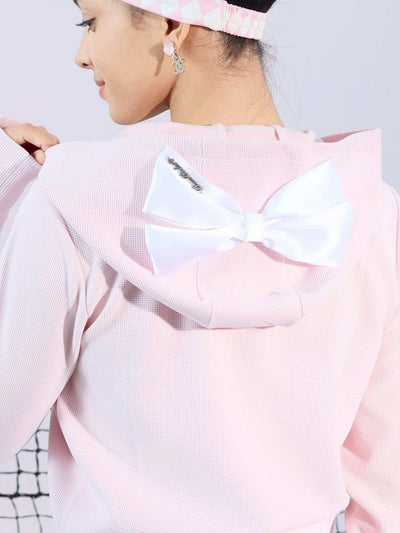 テニスパーカー　ダブルファスナー仕様　リボン取り外し可能　ワッフリ素材　かわいい　ピンク　PAMELA